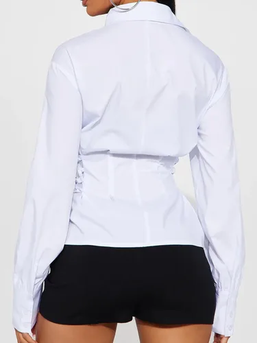 Vista 3 de SUNNOW Camisa de mujer con botones y lazo lateral contorneado en la cintura