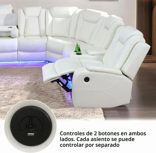 Vista 5 de Juego de sofá modular reclinable eléctrico para sala de estar, sofá modular reclinable de cuero con mesa auxiliar, soporte para tazas, consola