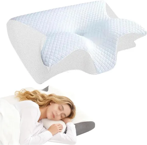 Vista 10 de Almohadas ergonómicas para el dolor de cuello y hombros, almohada de espuma viscoelástica, almohadas ortopédicas para dormir de lado, almohada Azul