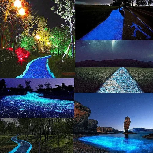 Vista 5 de 300 rocas brillantes, rocas que brillan en la oscuridad para decoración al aire libre, jardín, césped, patio, pecera, acuario, decoración de patio