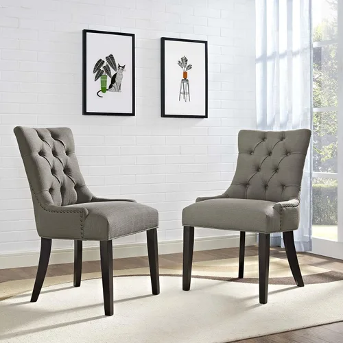 Vista 2 de Modway Regent Modern - Sillas de comedor tapizadas de tela copetuda con ribete de clavos en granito