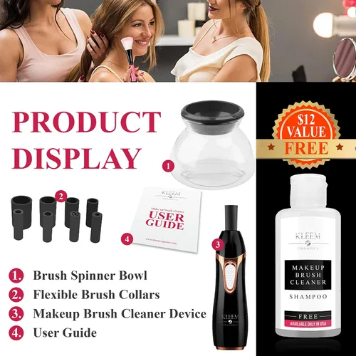 Vista 5 de Kleem - Máquina limpiadora de brochas de maquillaje eléctrica Lavadora automática de brochas de maquillaje y secadora giratoria con champú