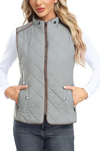 Vista 5 de Dilgul Chaleco acolchado para mujer, cuello alto, con cremallera, acolchado ligero y moderno