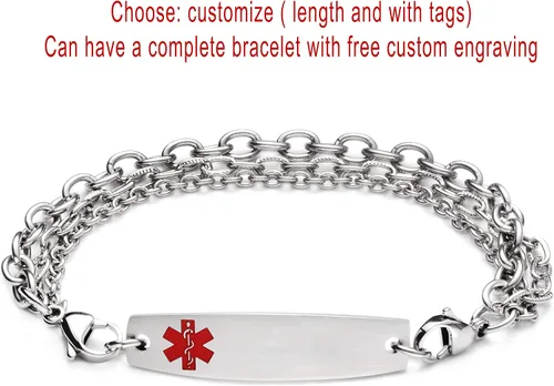Vista 19 de LinnaLove Cadena intercambiable de acero inoxidable para pulseras de identificación de alerta médica para mujeres y hombres