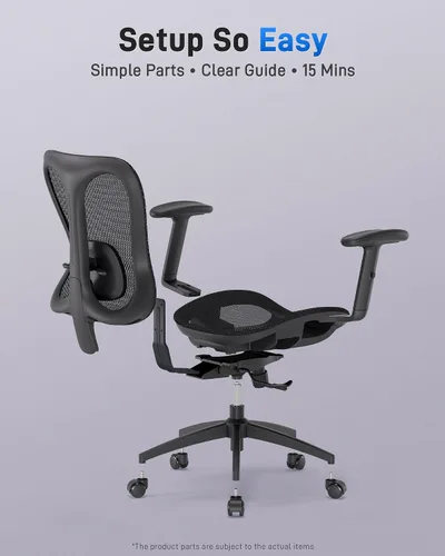 Vista 6 de amseatec Silla ergonómica de escritorio de oficina, cómoda silla de juegos para computadora, respaldo y asiento de malla transpirable, reposabrazos