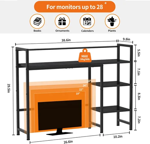 Vista 3 de Snughome Estante de Escritorio, Gabinete de Escritorio de 38.6" para Monitor de Computadora, Estante Organizador de Escritorio, Estante