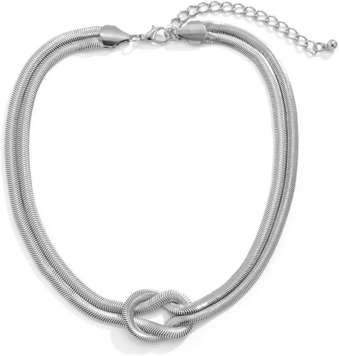 Vista 5 de ONBRIG Collar de espiga de oro para mujer, chapado en oro de 14 quilates, collar en capas, cadena de serpiente plana, gargantilla de oro para mujer