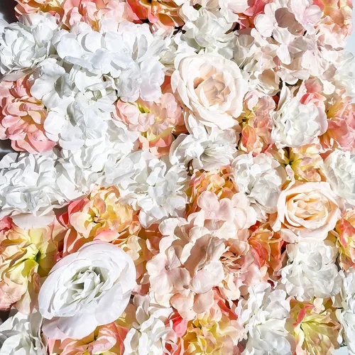 Vista 7 de 5 piezas de flores artificiales para pared, rosas de seda colgantes, juego de paneles de pared de flores, pared romántica de flores champán para 10