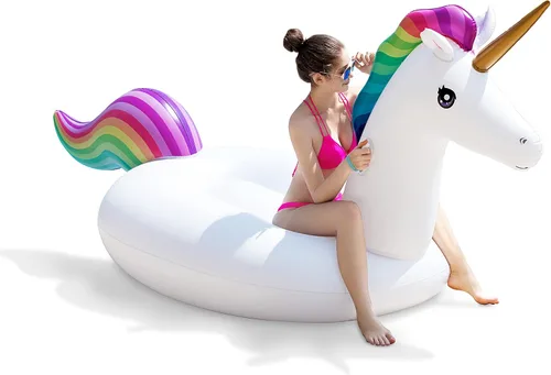 Vista 7 de Jasonwell Big Inflatable Unicorn Pool Float Floatie Ride On with Fast Valves Large Rideable Blow Up Summer Beach Swimming Pool Party Lounge Raft