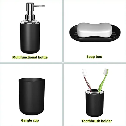 Vista 6 de Juego de 4 accesorios de baño, con dispensador de jabón, botella, cepillo de dientes y soporte para pasta de dientes, taza para cepillos de dientes