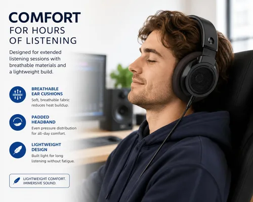 Vista 5 de PHILIPS SHP9500CY Over-Ear Open-Back Hi-Fi Headphones – 50mm Drivers, Lightweight Comfort Design, Wide Soundstage, Detachable Cable, Home Audio