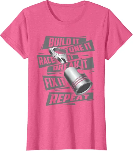 Vista 64 de Build It Tune It Race It Break It - Camiseta para entusiastas de los coches de carreras, talla S Negro