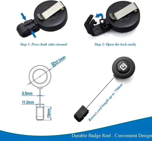 Vista 3 de JINEASY ID Breakaway - Carrete retráctil para tarjetas de identificación con soporte para tarjetas de identificación de plástico duro, color negro