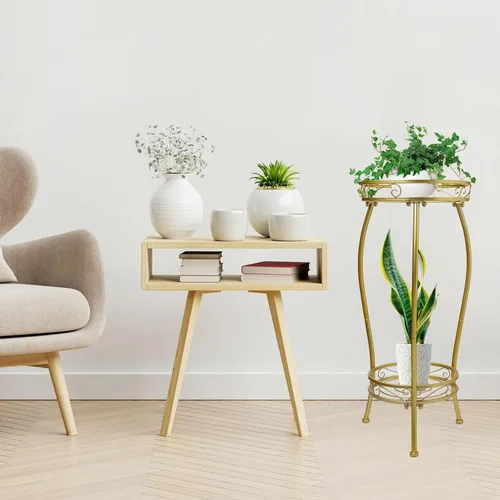 Vista 9 de Kavlium Paquete de 2 Soportes para Plantas de Interior y Exterior, Soportes Altos de Metal Negro Resistentes al Óxido y Estables, Estante