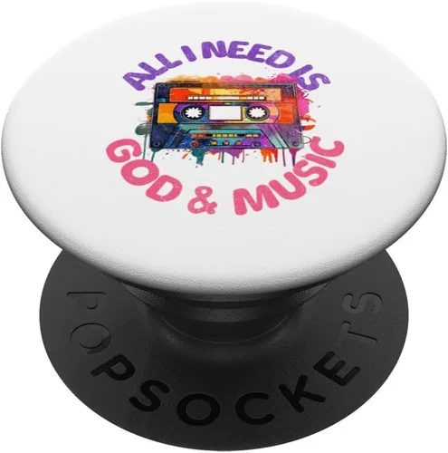 Vista 6 de God & Music - Cinta de casete vintage, retro Boombox Faith Tee PopSockets MagSafe PopGrip para iPhone