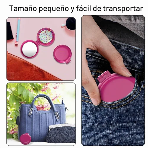 Vista 6 de ONLYFU Paquete de 8 mini cepillos de pelo con espejo, cepillos compactos plegables con cerdas de nailon suaves, peine de bolsillo de viaje