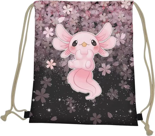 Vista 3 de Upetstory Bolsa de gimnasio con cordón estampado de animales para adolescentes y niños, mochila de cincha para regalos escolares, Axolotl, Mochilas