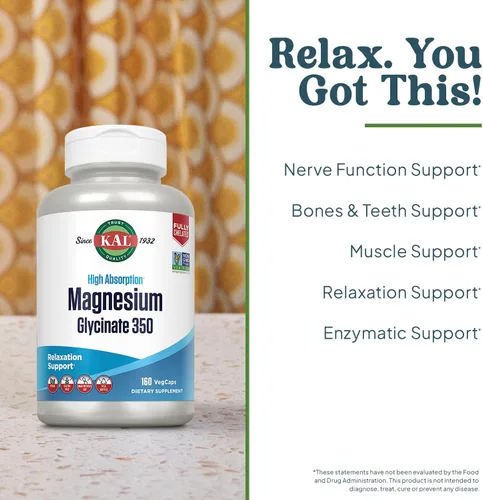 Vista 3 de KAL Glicinato de magnesio 350 mg, 160 CT