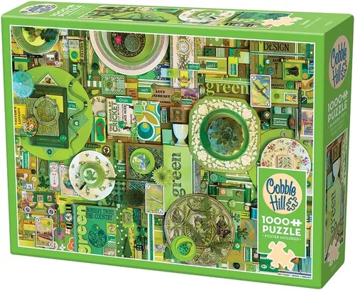 Vista 4 de Cobble Hill - Rompecabezas de 1000 piezas, colección Rainbow: verde, póster de muestra incluido