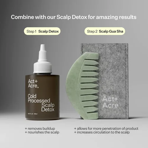 Vista 6 de Act+ Acre Herramienta de cuero cabelludo Gua Sha – Peine de mano de dientes anchos – Herramienta perfecta de masajeador de piedra natural – Estimula