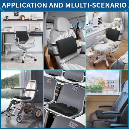 Vista 5 de Cojín de asiento de espuma viscoelástica y almohada de apoyo lumbar para silla de oficina, automóvil, silla de ruedas, almohadilla ortopédica