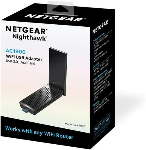 Vista 2 de NETGEAR Nighthawk AC1900 A7000 Adaptador USB para WiFi, con USB 3.0, WiFi con banda doble. Incluye soporte magnético.