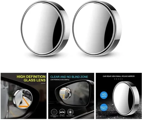 Vista 3 de 2 espejos de punto ciego, 2 pulgadas, redondo, de vidrio HD, convexo, 360°, gran angular, retrovisor lateral con carcasa de ABS para automóviles