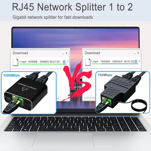 Vista 4 de LIEZHUA Divisor Gigabit Ethernet 1 a 2 - Divisor de red con cable de alimentación USB, adaptador divisor de Internet RJ45 de alta velocidad de 1000