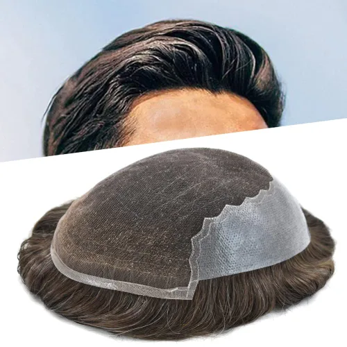 Vista 26 de Mens Toupee Human Hair Replacement System Swiss Lace Toupee For Men Hair Piece Protesis Capilar Mens Hairpiece 5X7#1 Jet Black 120% Density