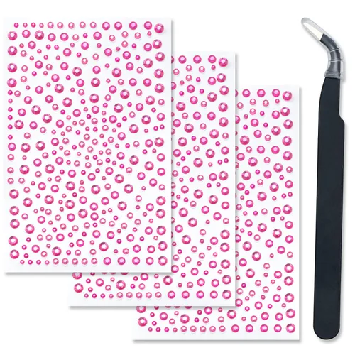 Vista 11 de 3 hojas de gemas de diamantes de imitación autoadhesivos para la cara, maquillaje, uñas, manualidades (negro)