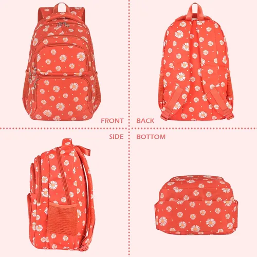 Vista 21 de goldwheat Mochilas impresas margaritas con paquete de almuerzo, estuche de lápices 3pcs, bolsa ligera resistente al agua para la escuela secundaria