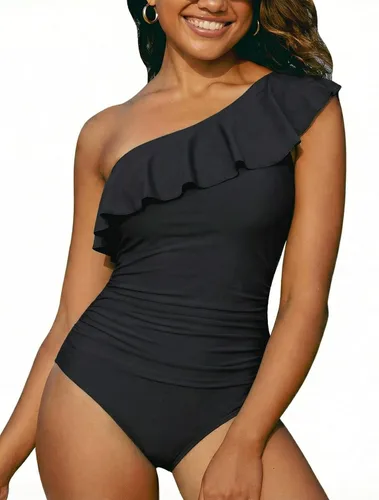 Vista 3 de Hilor - Trajes de baño de una pieza para mujer, con control de abdomen, diseño asimétrico de un hombro