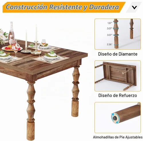 Vista 8 de Tribesigns Mesa de comedor de granja de 62 pulgadas para 4-6 personas, mesa de cocina rectangular grande, mesa de comedor, muebles de cocina y Nogal