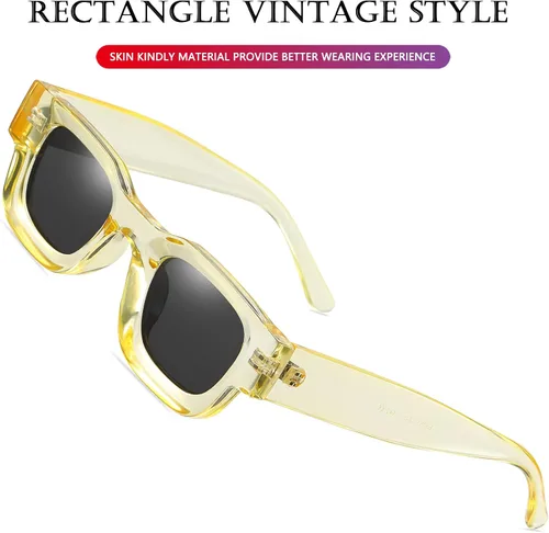 Vista 6 de AIEYEZO Lentes de sol rectangulares gruesos y modernos para mujeres y hombres, estilo retro de los años 90, cuadrados, polarizados