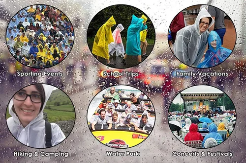 Vista 7 de Ponchos de lluvia impermeables para adultos, mujeres y hombres, paquete de 2 chaquetas de lluvia reutilizables con capucha para la familia, Disney