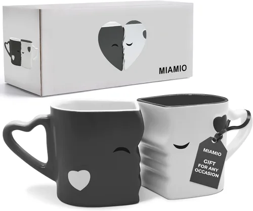 Vista 7 de MIAMIO - Juego de tazas de café/taza de besos para parejas de novia, de cerámica, con caja de regalo para bodas/cumpleaños/aniversario (negro)