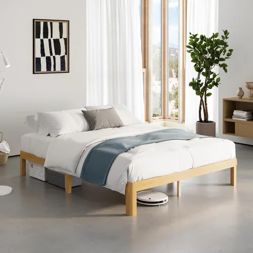 Vista 9 de Marco de cama doble de madera de bambú de 12 pulgadas con soporte de listones de metal