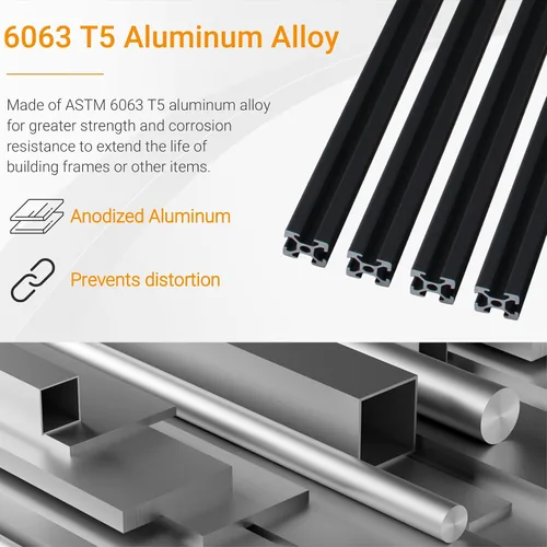Vista 2 de 4 piezas de perfil de extrusión de aluminio de 11.811 in 2020 tipo V extrusión de aluminio estándar europeo anodizado riel lineal con accesorios