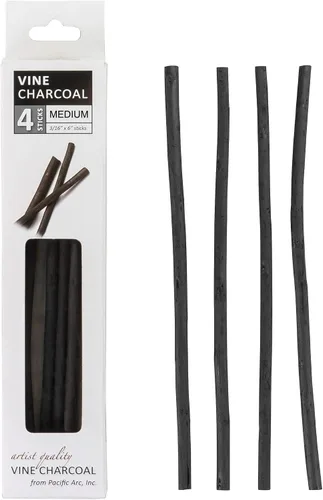 Vista 16 de Pacific Arc Artist Vine Charcoal, mediano, negro, 12 piezas, palitos de carbón de vid de artista, carbón de dibujo mediano y suave