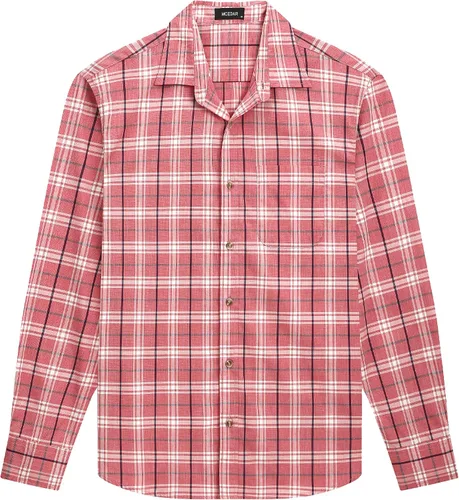 Vista 2 de MCEDAR Camisa de algodón de manga larga con botones y bolsillo a cuadros de ajuste regular para hombre