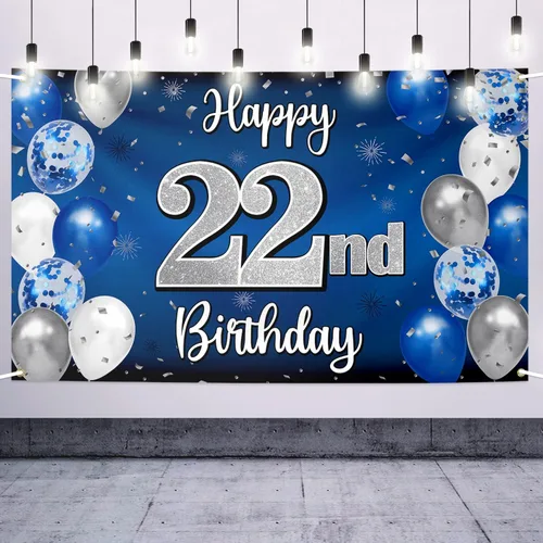 Vista 74 de Decoración de feliz cumpleaños número 100, globo azul y plateado grande cartel de fondo de cumpleaños de 100 años - Suministros para fiesta