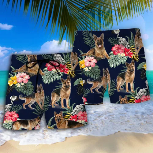 Vista 2 de Tropical Dog - Traje de baño para hombre, pantalones cortos hawaianos de verano para mascotas, pantalones cortos de playa con cordón, juego de 30
