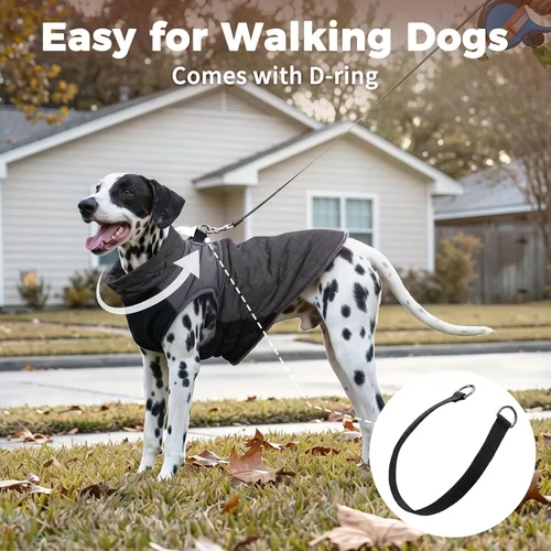 Vista 7 de JoyDaog - Abrigos de invierno para perros pequeños, chaqueta de cachorro con arnés, negro, XS Negro (estándar).