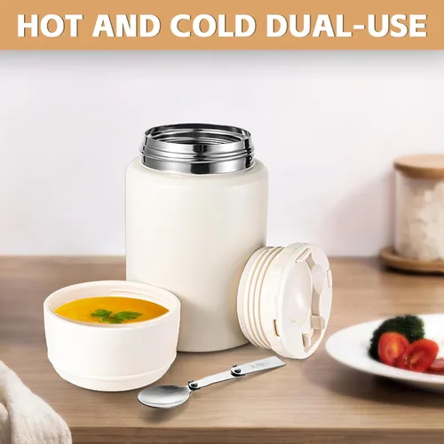 Vista 5 de zeeooil Tarro de comida aislado de 17 onzas, termo para comida caliente, contenedor de almuerzo de acero inoxidable con cuchara a prueba de fugas