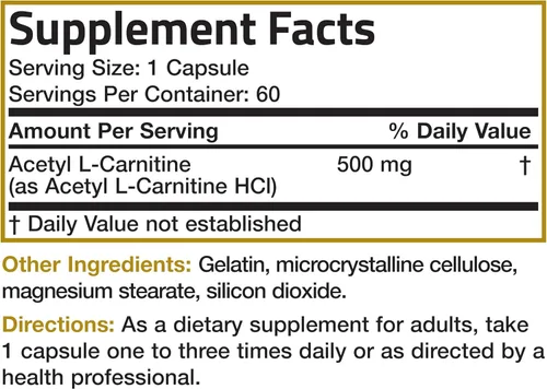 Vista 6 de Bronson Acetil L-Carnitina 500 MG Aminoácido de Alta Potencia Sin OGM, 60 Cápsulas