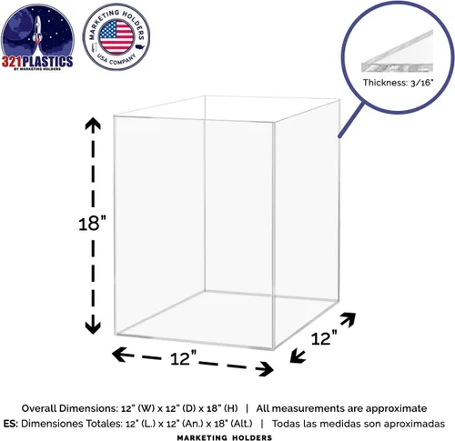 Vista 6 de Caja de exhibición de acrílico transparente de 12 x 12 x 18 pulgadas con un lado abierto sin tapa, versátil y alto Lucite para productos al por
