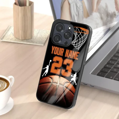Vista 6 de Fundas de teléfono de baloncesto con número de nombre personalizado para iPhone 11 12 13 14 15 16 17 Pro Max Plus Mini Xr Xs, para Samsung S21 S22