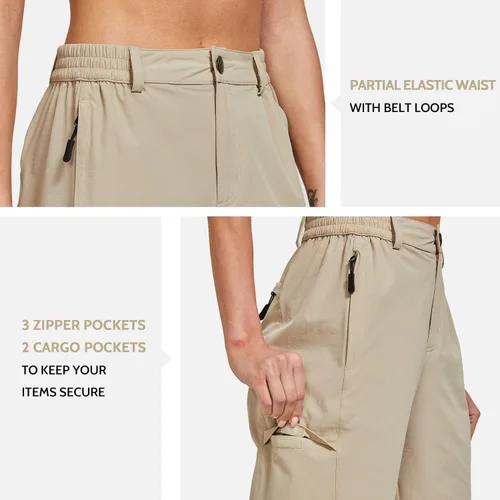 Vista 4 de FitsT4 - Pantalones cortos de senderismo ligeros para mujer, de secado rápido, protección solar, resistente al agua, con múltiples bolsillos