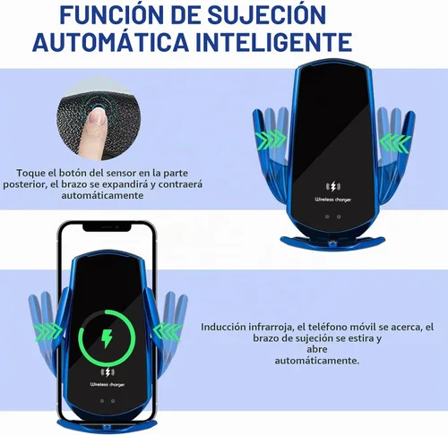 Vista 2 de Cargador de coche inalámbrico Soporte de teléfono Soporte para automóvil Carga inalámbrica de 15 W Carga rápida de sujeción automática Soporte