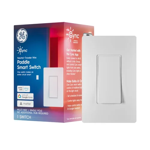 Vista 12 de GE CYNC - Interruptor inteligente de luz, estilo paleta, requiere cable neutro, interruptor de 4 cables con Bluetooth y Wi-Fi de 2,4 GHz, compatible